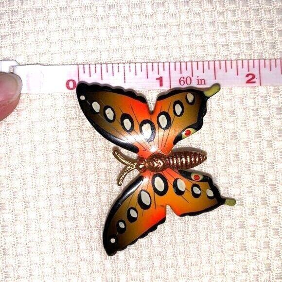 Vintage Butterfly Brooch Pin Vibrant Orange Black Gold Hand Painted - Picture 13 of 13